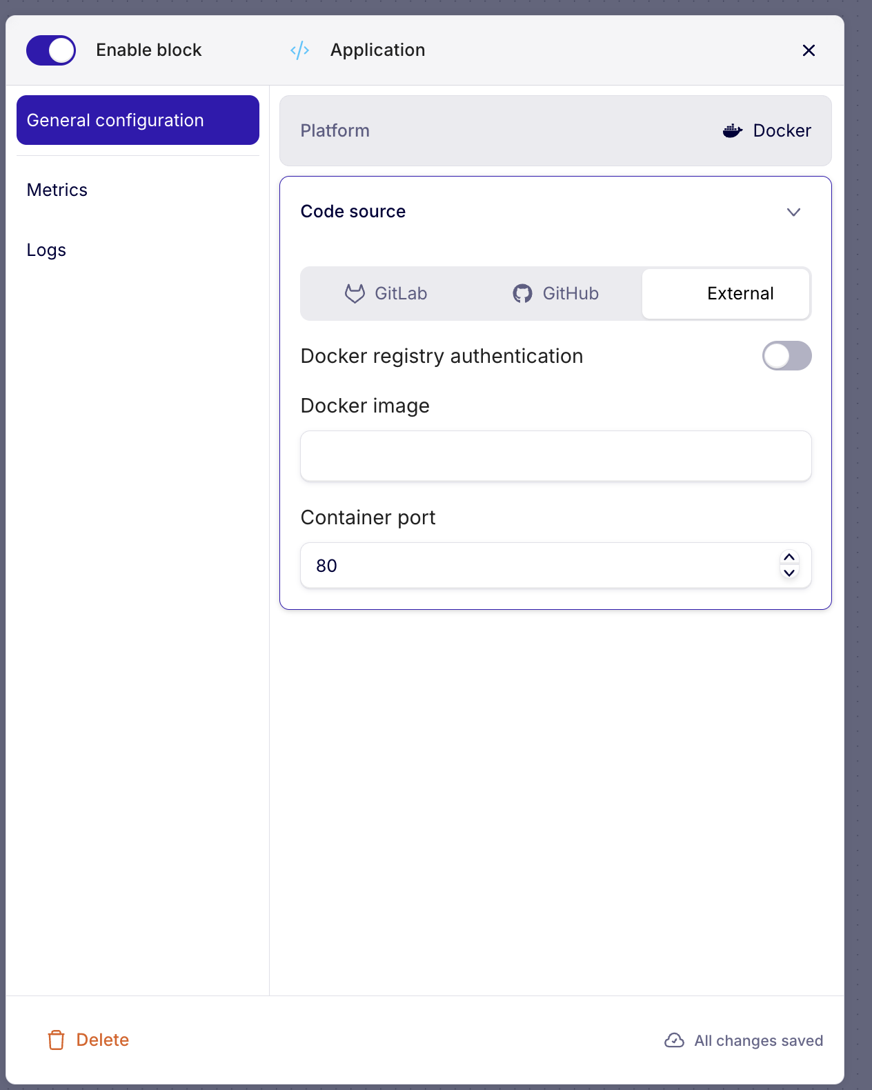 Docker block — initial configuration