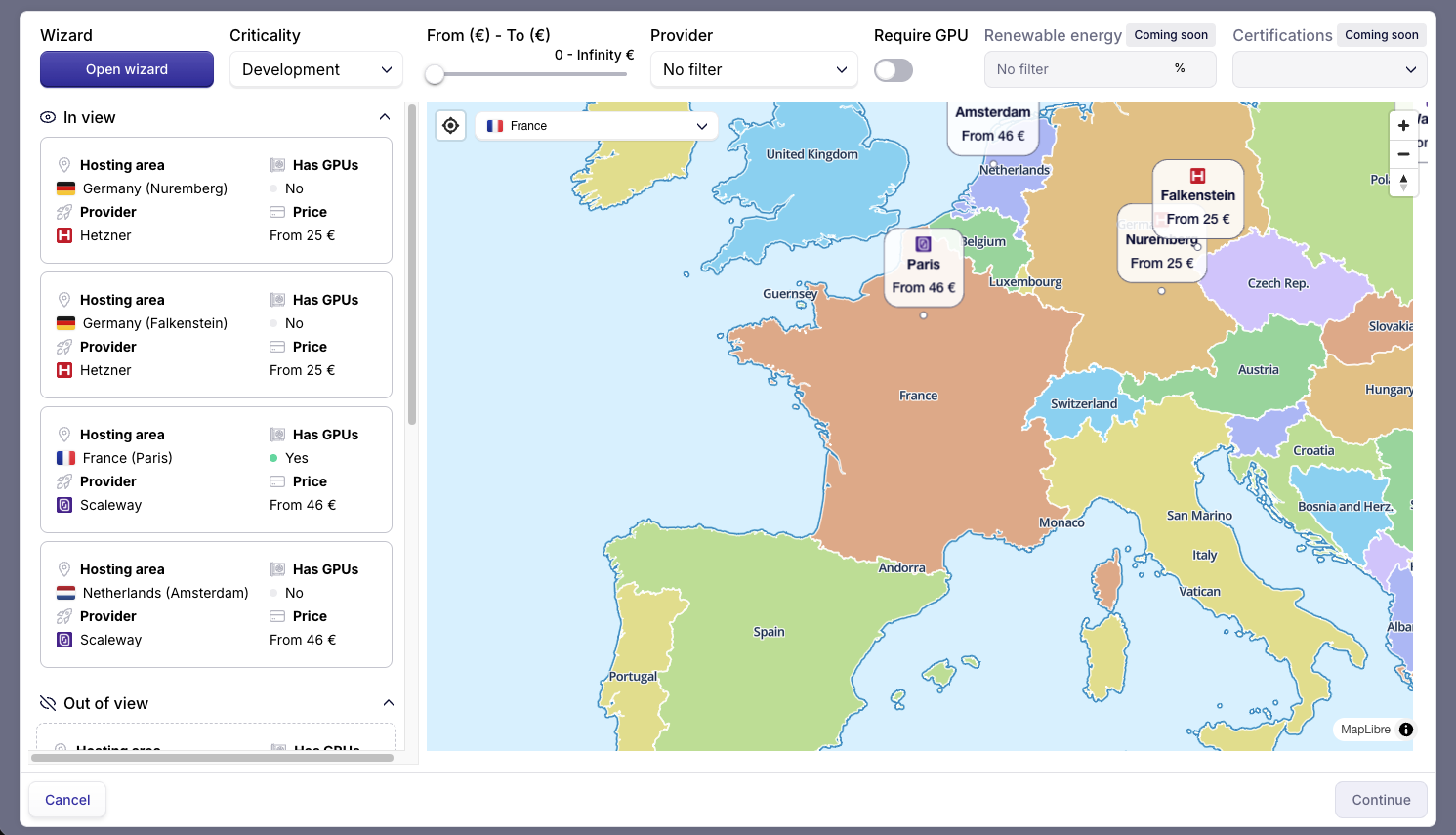 Interactive map of providers and regions