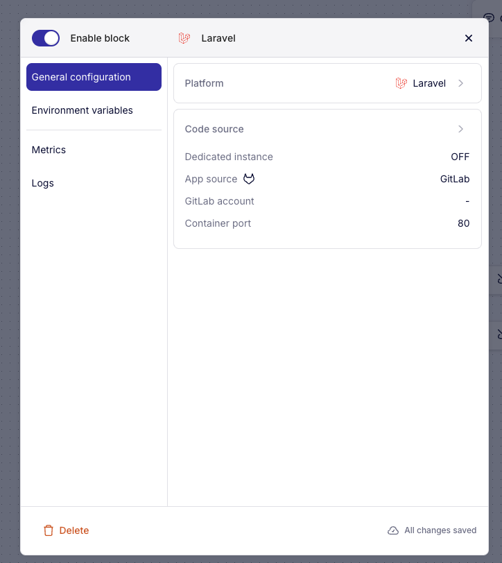 Laravel block — initial configuration