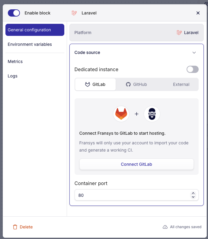 Laravel block — GitLab connection